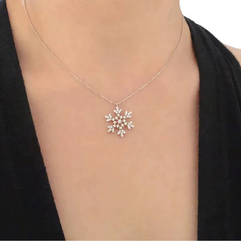 Sparkly Snowflake Holiday Winter CZ Silver Necklace - Picture 2 of 4